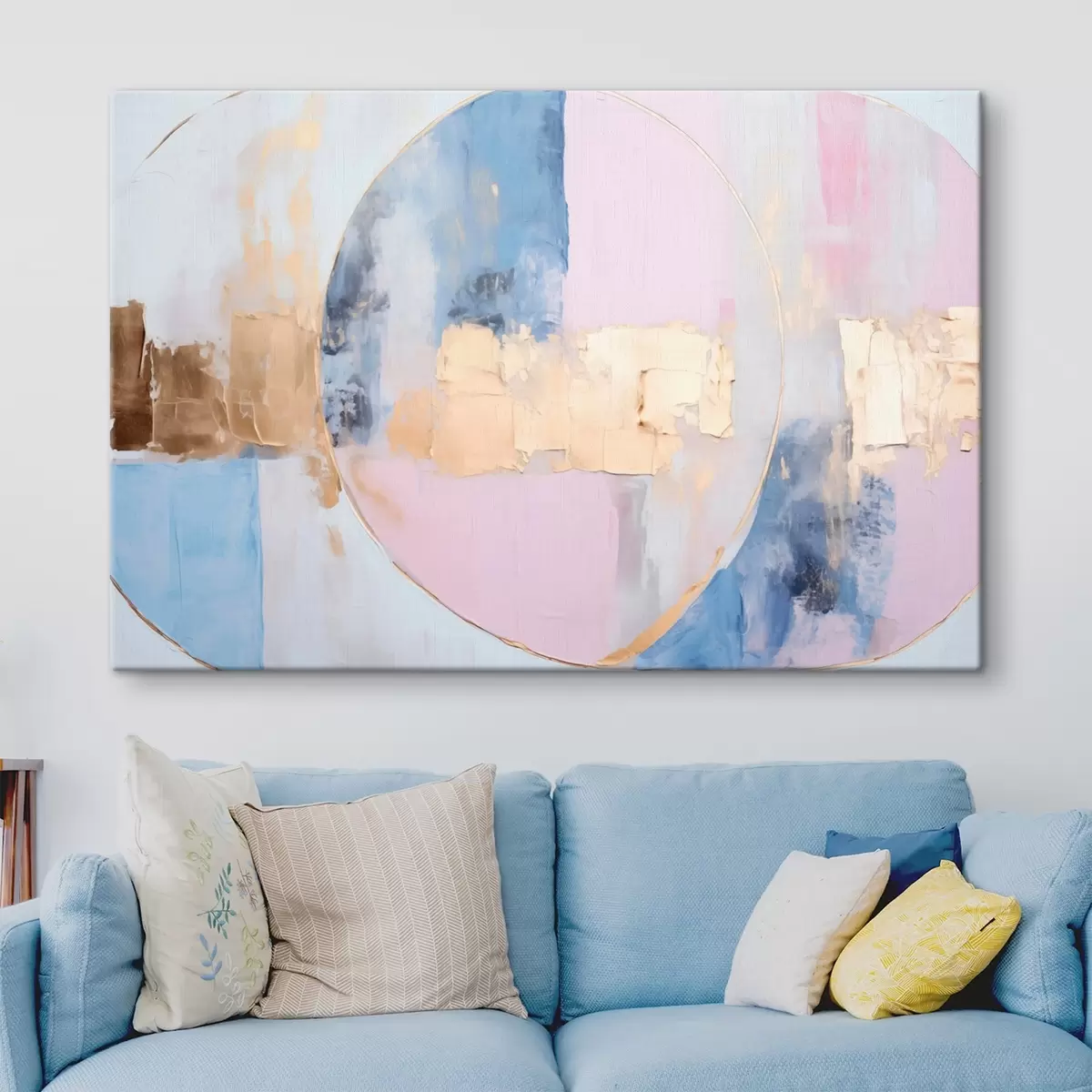 Tableau Abstraction dans des cercles bleu-rose s45821