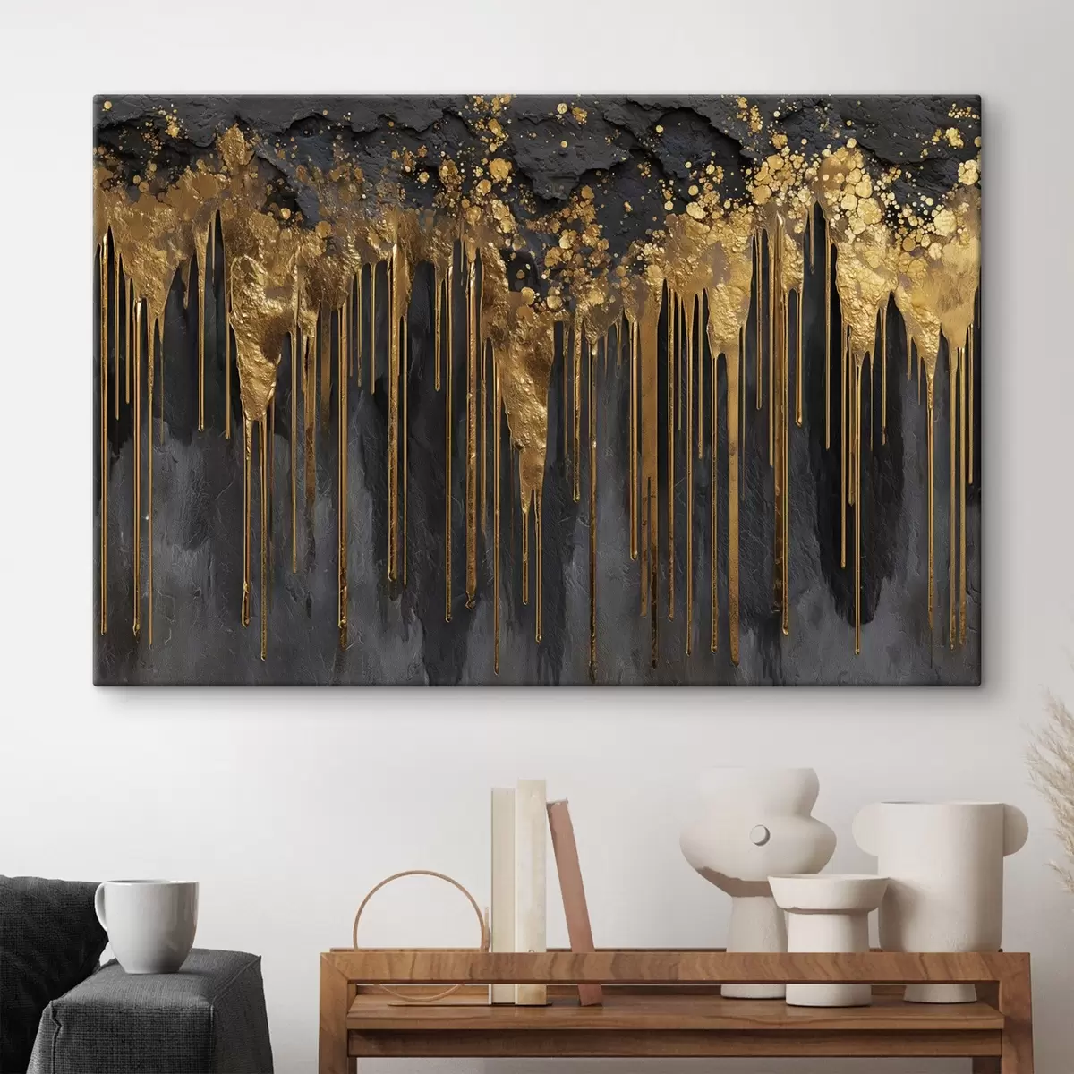 Tableau Flux dorés abstraits sur fond sombre s45823