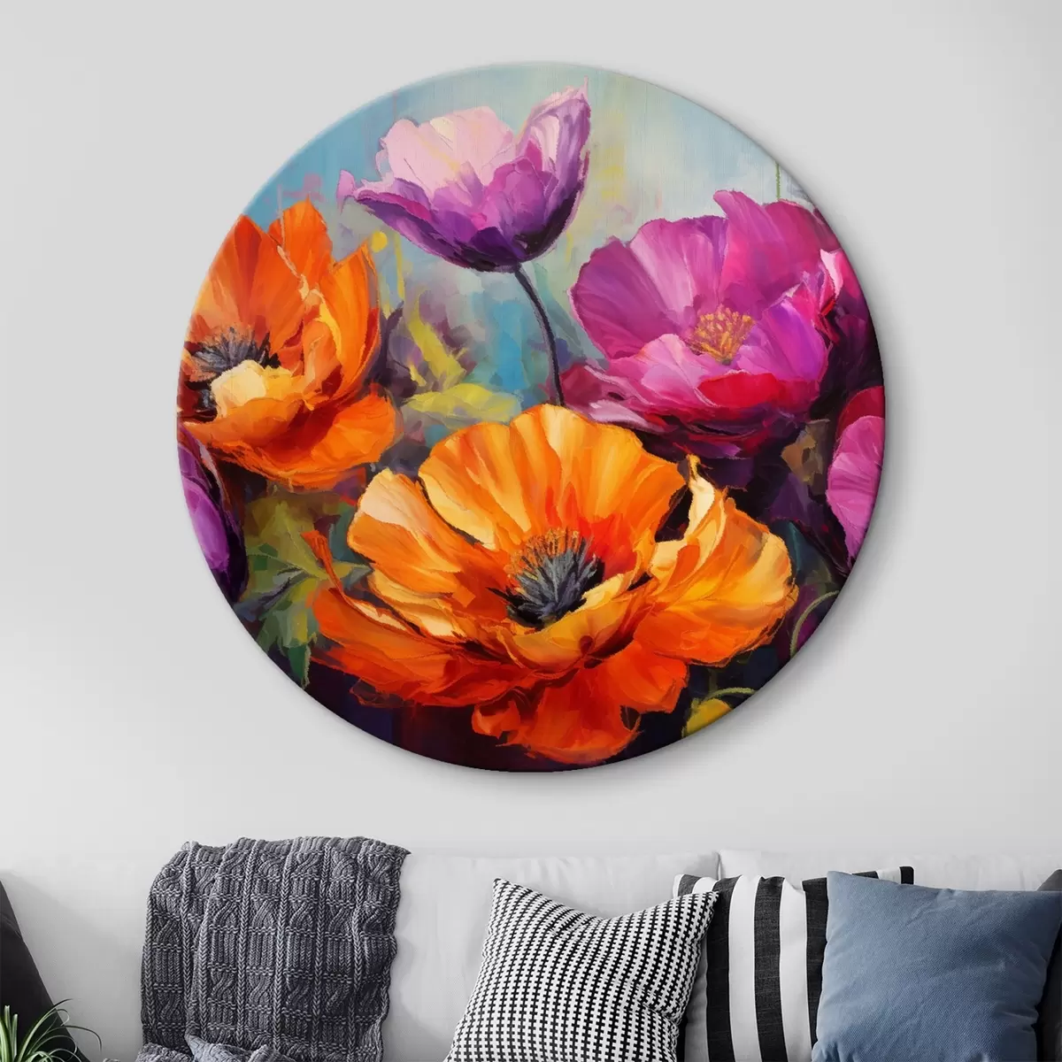 Tableaux rondes Coquelicots lumineux dans des tons violets et orange r45804