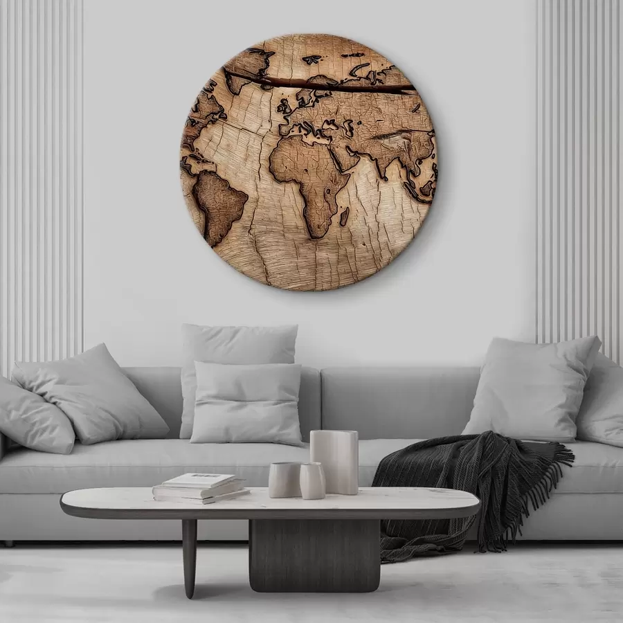 Tableau Carte du monde gravée sur bois r45805