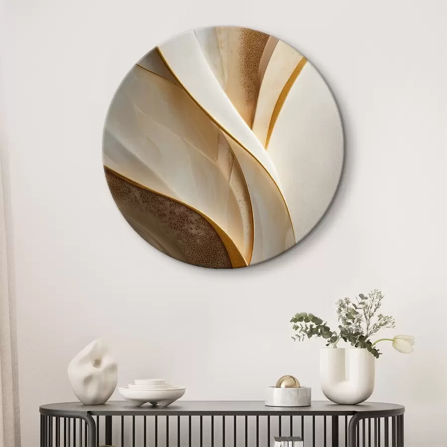 Tableau Courbes abstraites rehaussées de touches jaune-orange et beige r45807