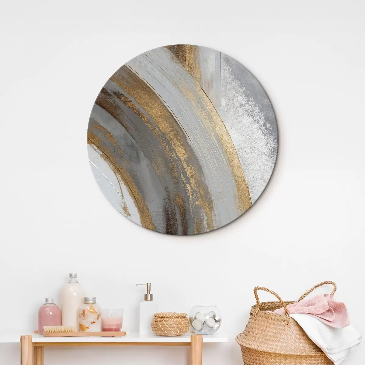 Tableaux rondes Semi-cercles abstraits gris et jaunes r45809