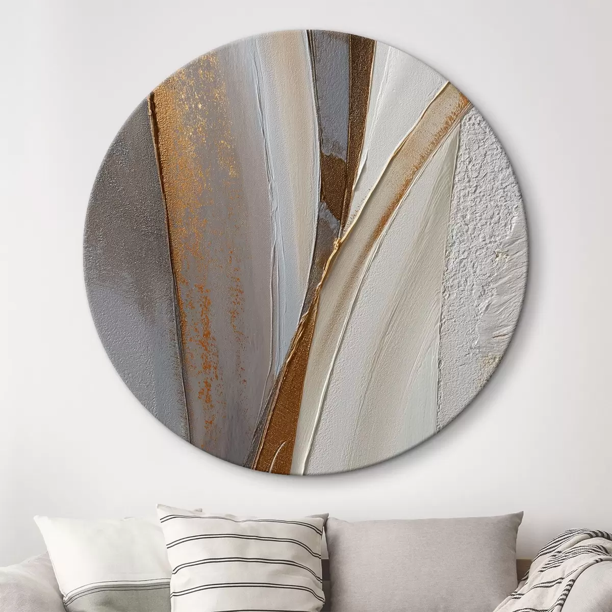 Tableaux rondes Lignes abstraites texturées avec des reflets jaunes et orange r45810