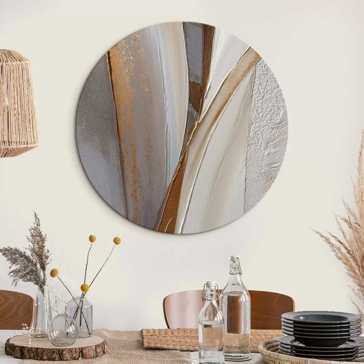 Tableaux rondes Lignes abstraites texturées avec des reflets jaunes et orange r45810