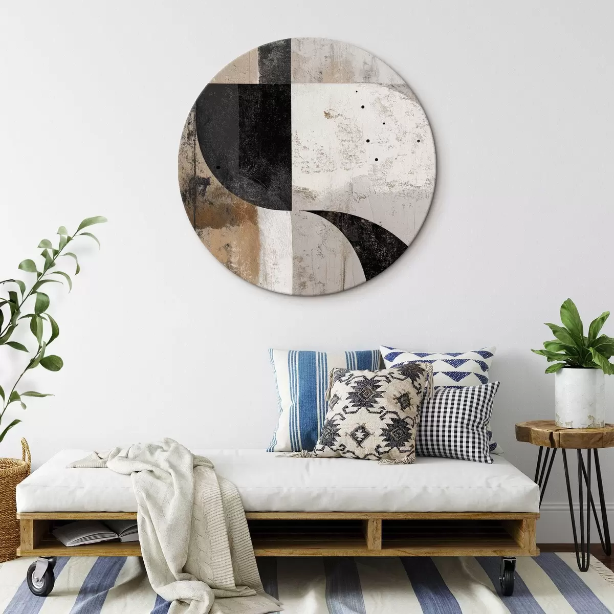 Tableaux rondes Formes géométriques dans les tons beige et noir r45811