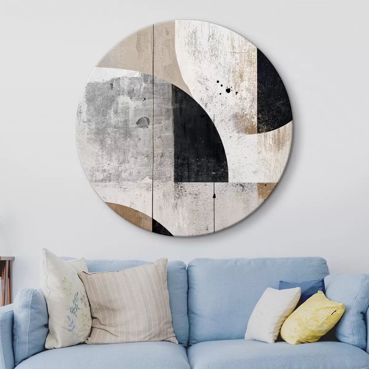 Tableaux rondes Formes géométriques dans les tons gris et beige r45812
