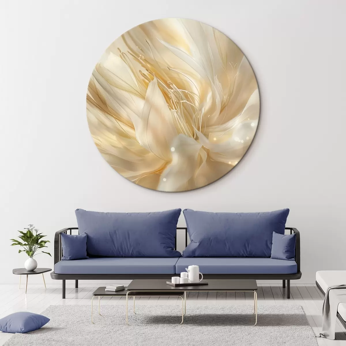 Tableaux rondes Fleur abstraite légère dans une lueur jaune-orange r45819
