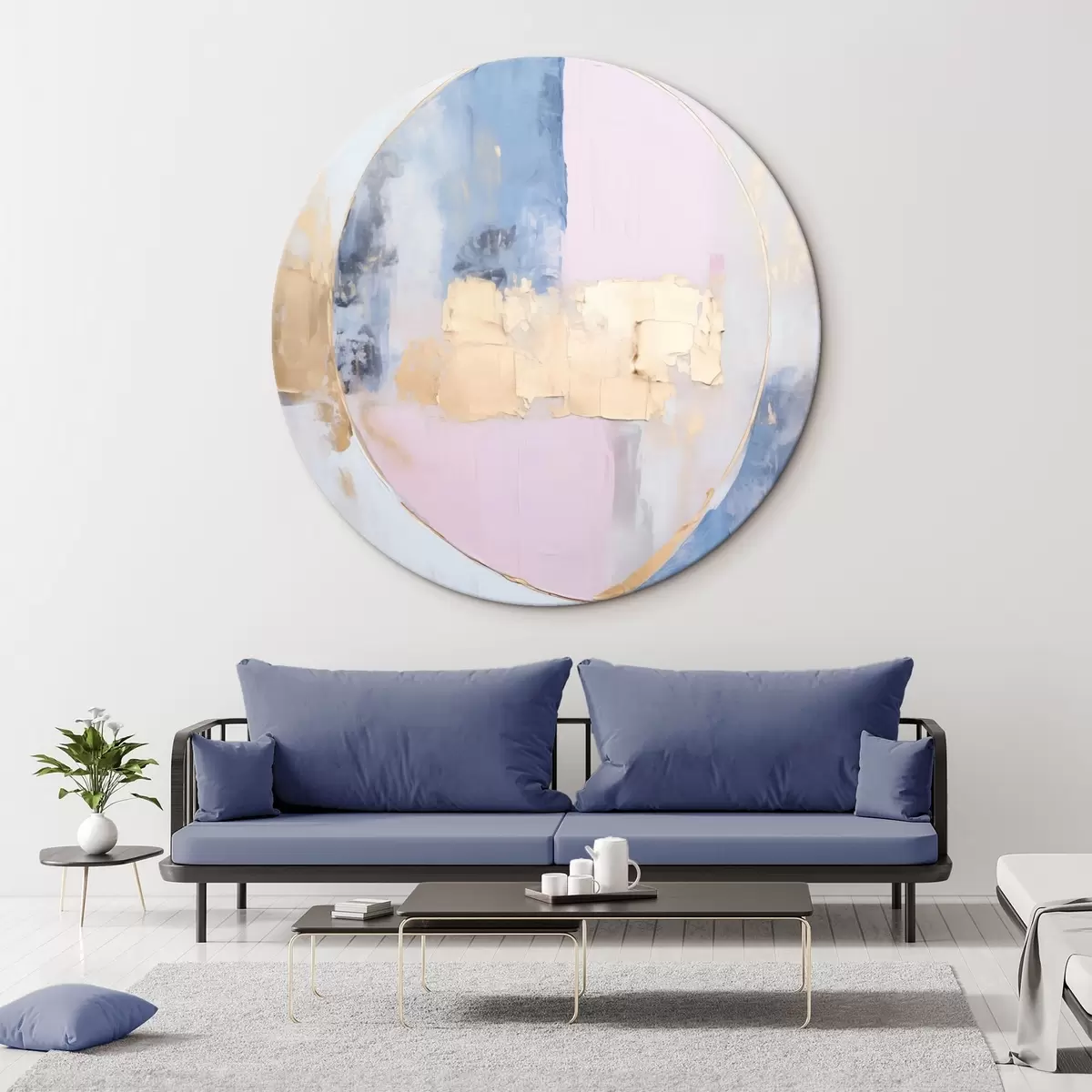 Tableaux rondes Abstraction dans des cercles bleu-rose r45821