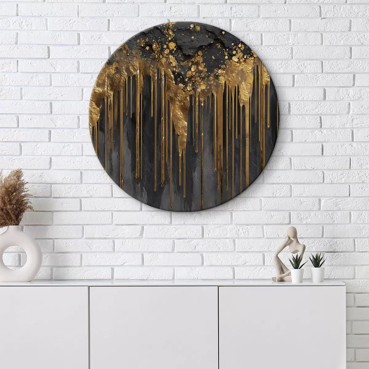 Tableaux rondes Flux dorés abstraits sur fond sombre r45823