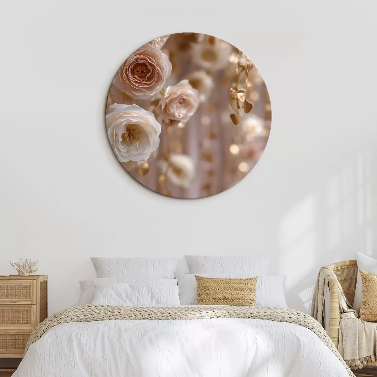 Tableaux rondes Roses crème aux accents dorés r45824