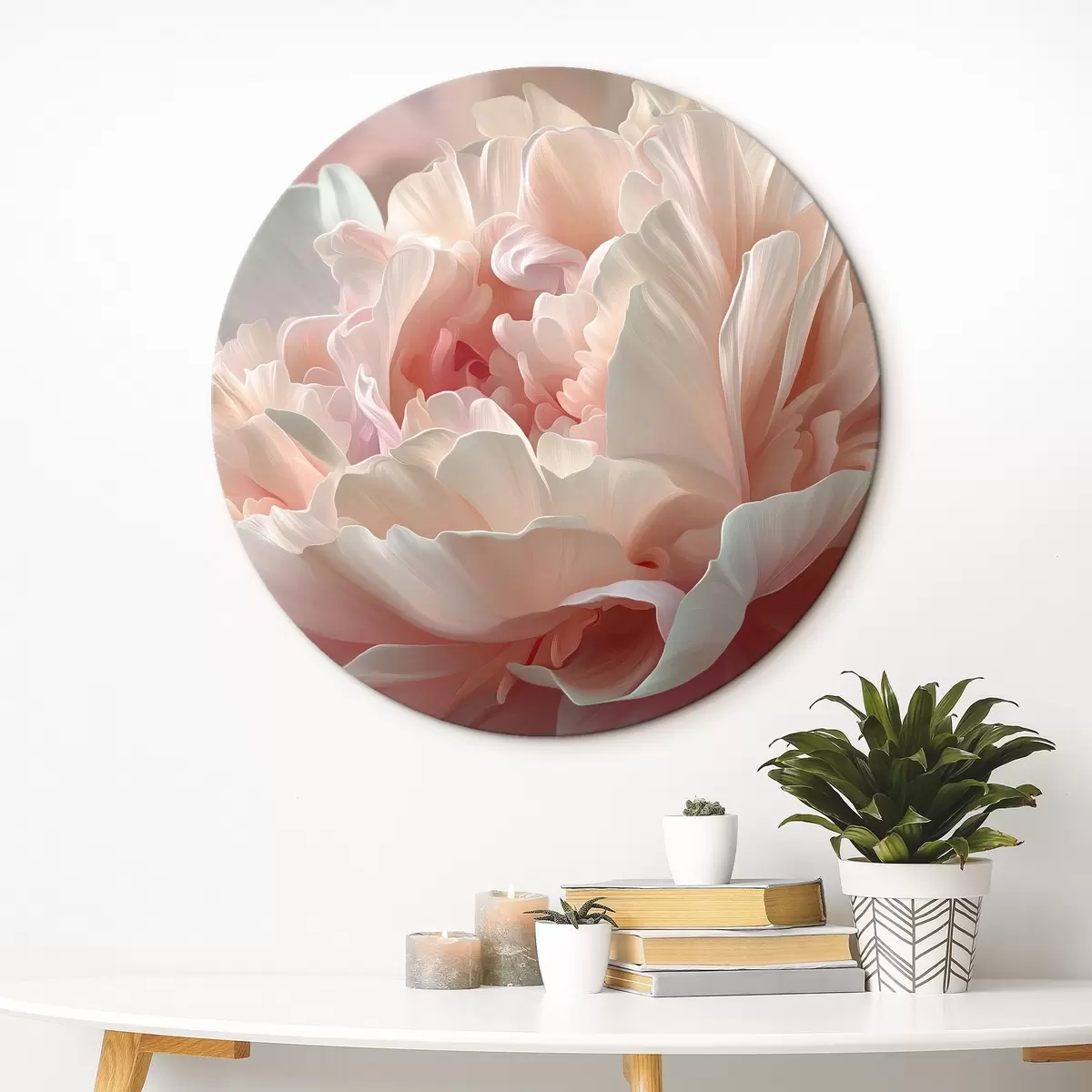 Tableaux rondes Pivoine en fleurs dans les tons rose et beige r45825