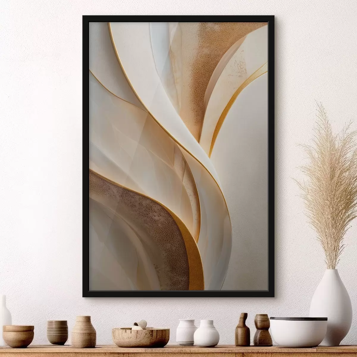 Poster Courbes abstraites rehaussées de touches jaune-orange et beige f45807