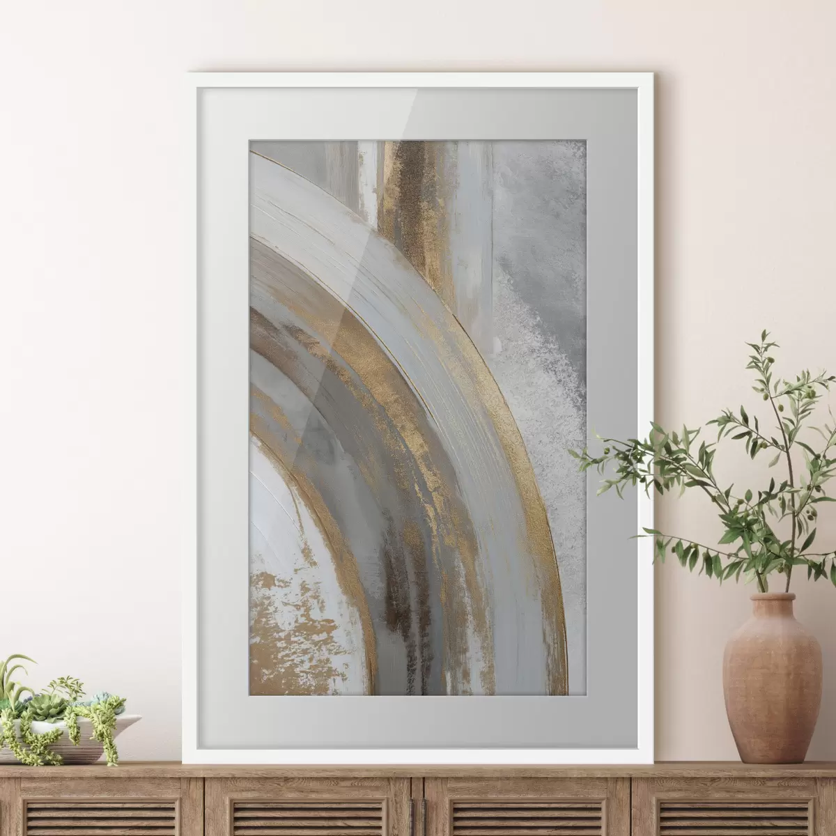 Poster Semi-cercles abstraits gris et jaunes f45809