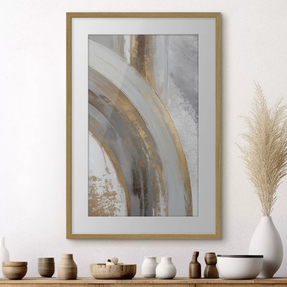 Poster Semi-cercles abstraits gris et jaunes f45809
