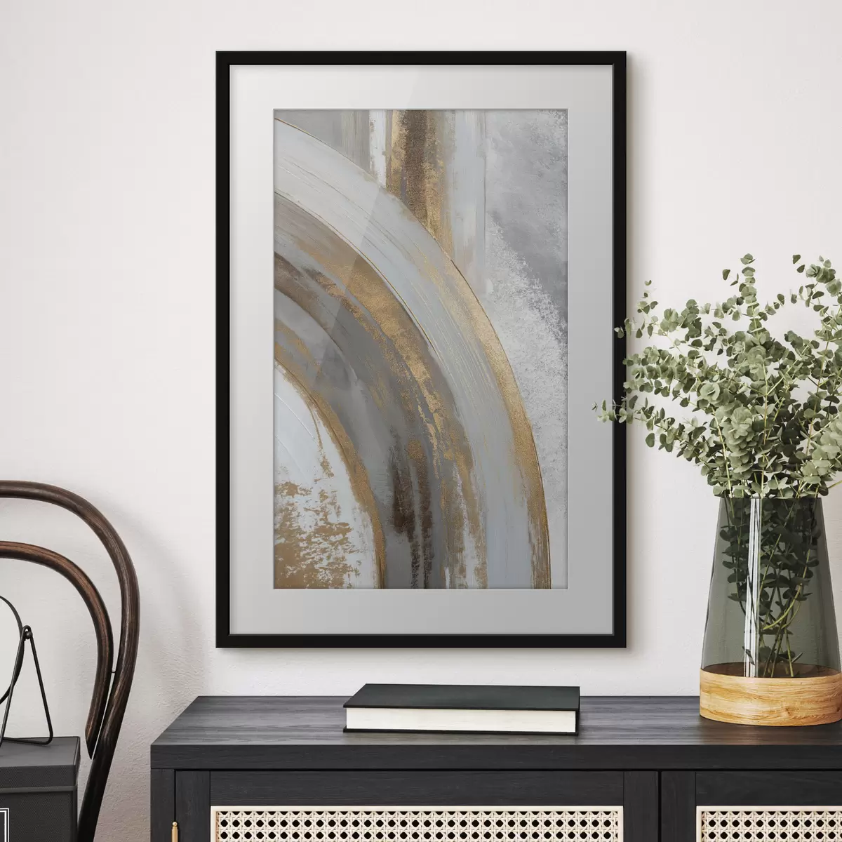 Poster Semi-cercles abstraits gris et jaunes f45809