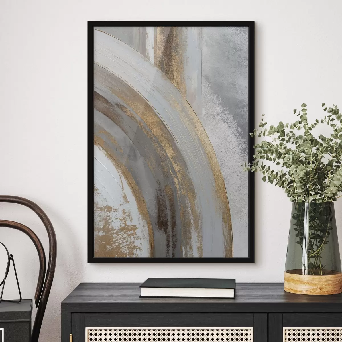 Poster Semi-cercles abstraits gris et jaunes f45809