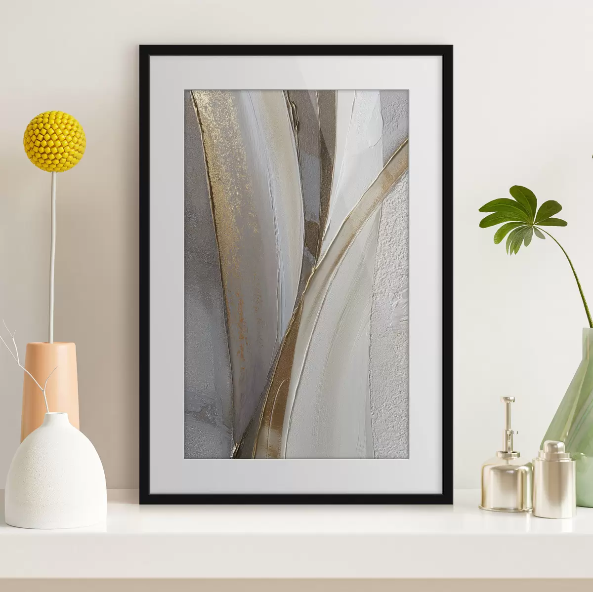 Poster Lignes abstraites texturées avec des reflets jaunes et orange f45810