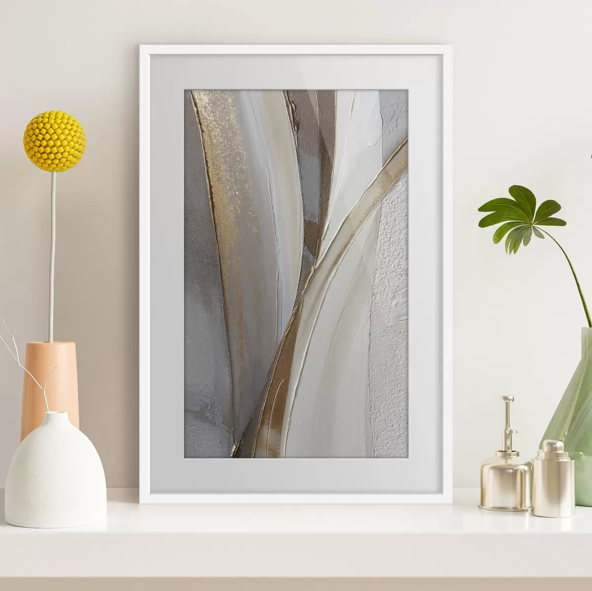 Poster Lignes abstraites texturées avec des reflets jaunes et orange f45810