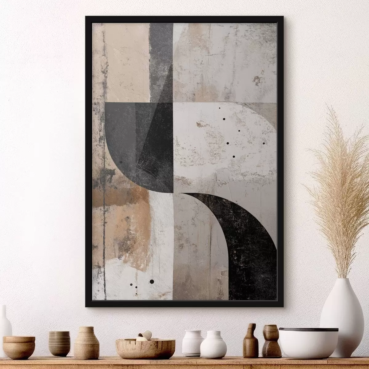 Poster Formes géométriques dans les tons beige et noir f45811