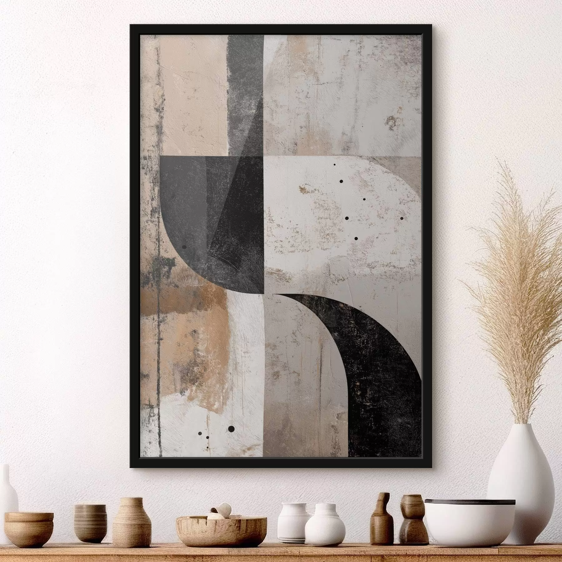 Papier peint Formes géométriques dans les tons beige et noir f45811