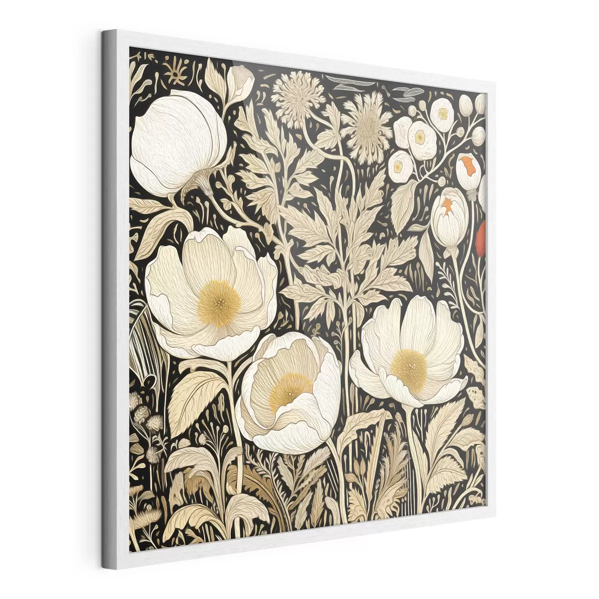 Poster Fleurs et herbes crème sur fond noir f45816