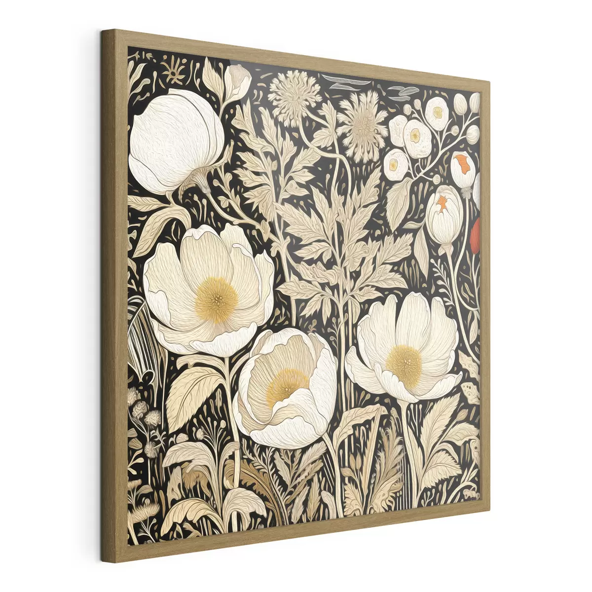 Poster Fleurs et herbes crème sur fond noir f45816