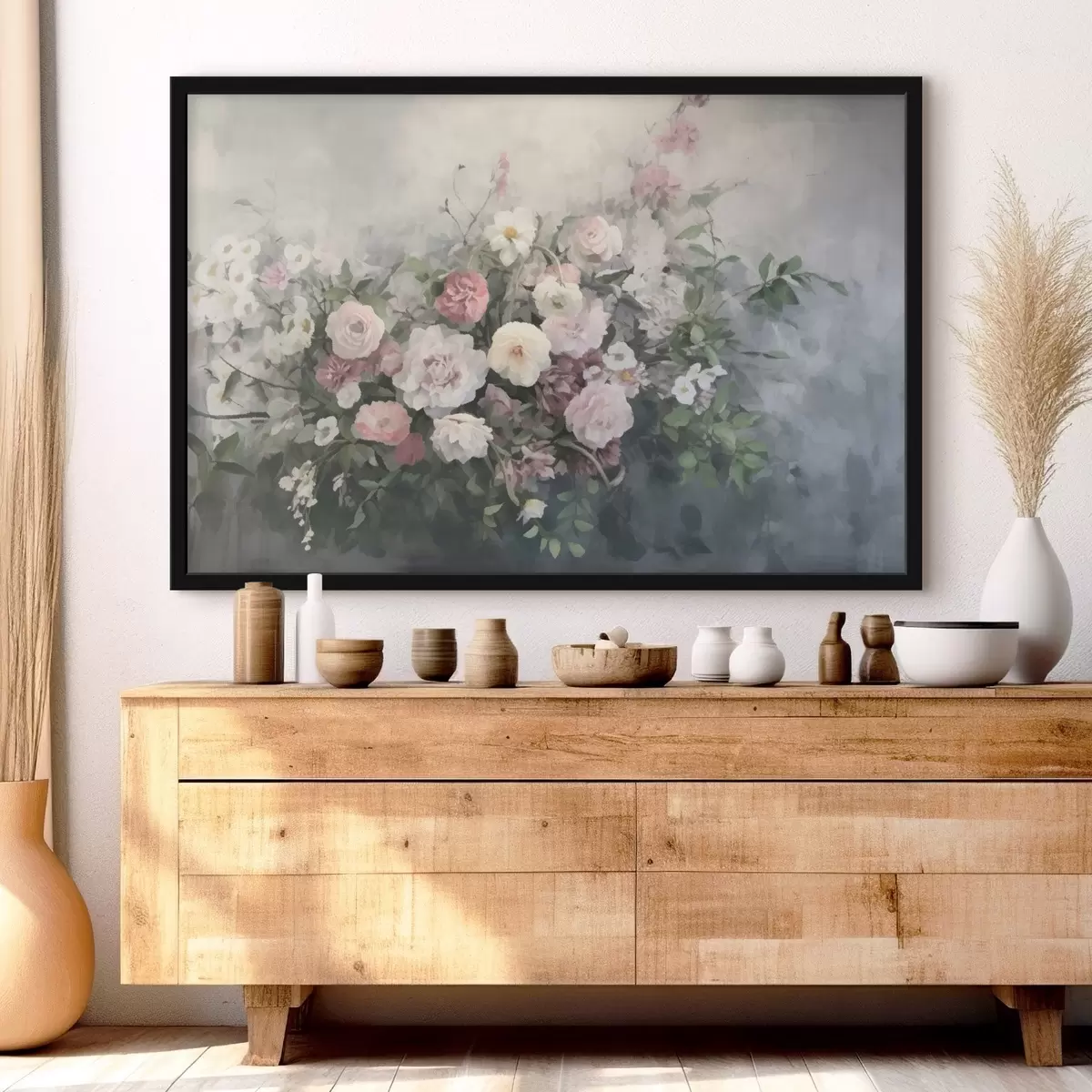 Poster Un bouquet romantique de fleurs roses et blanches f45817