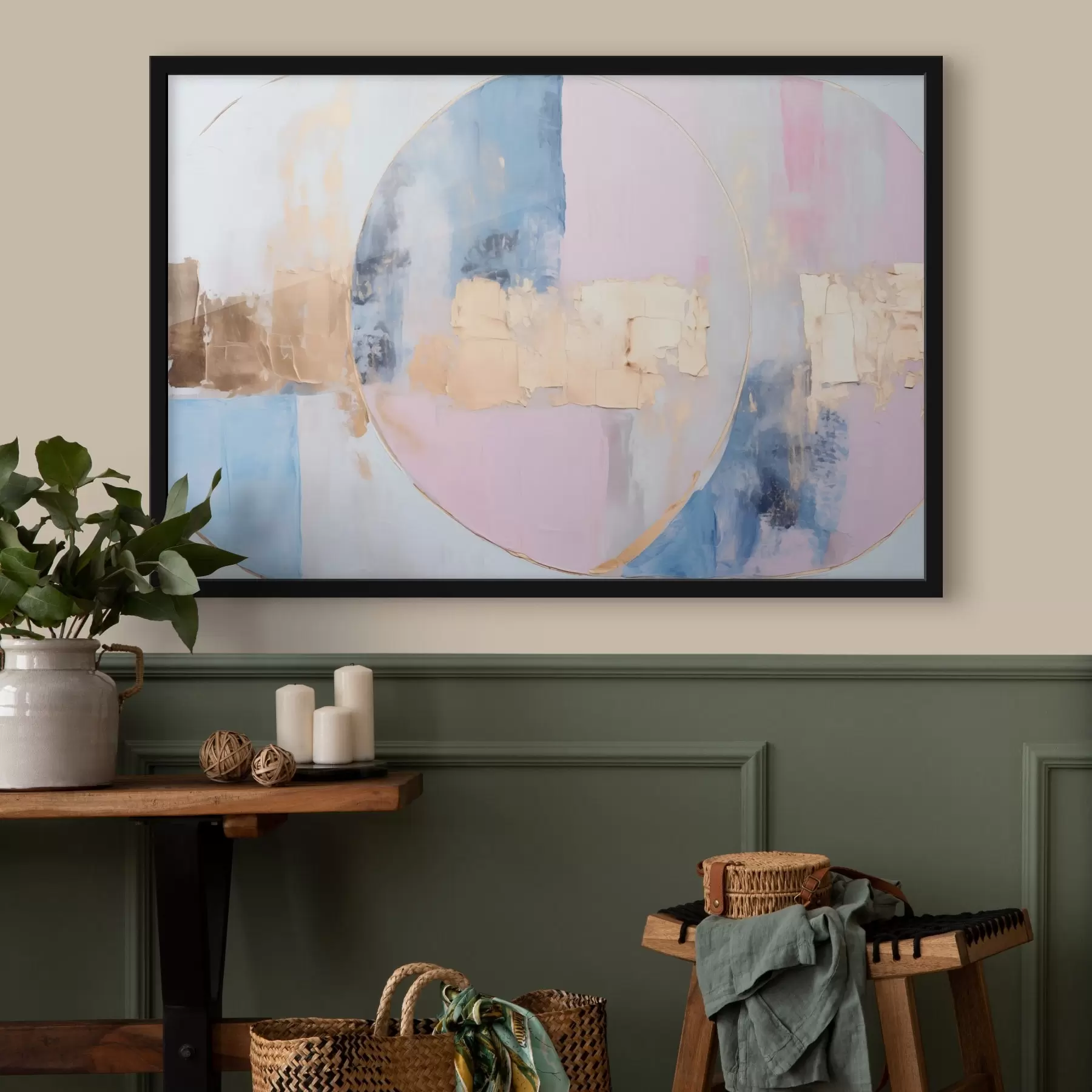 Papier peint Abstraction dans des cercles bleu-rose f45821