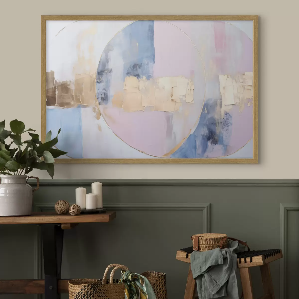 Poster Abstraction dans des cercles bleu-rose f45821