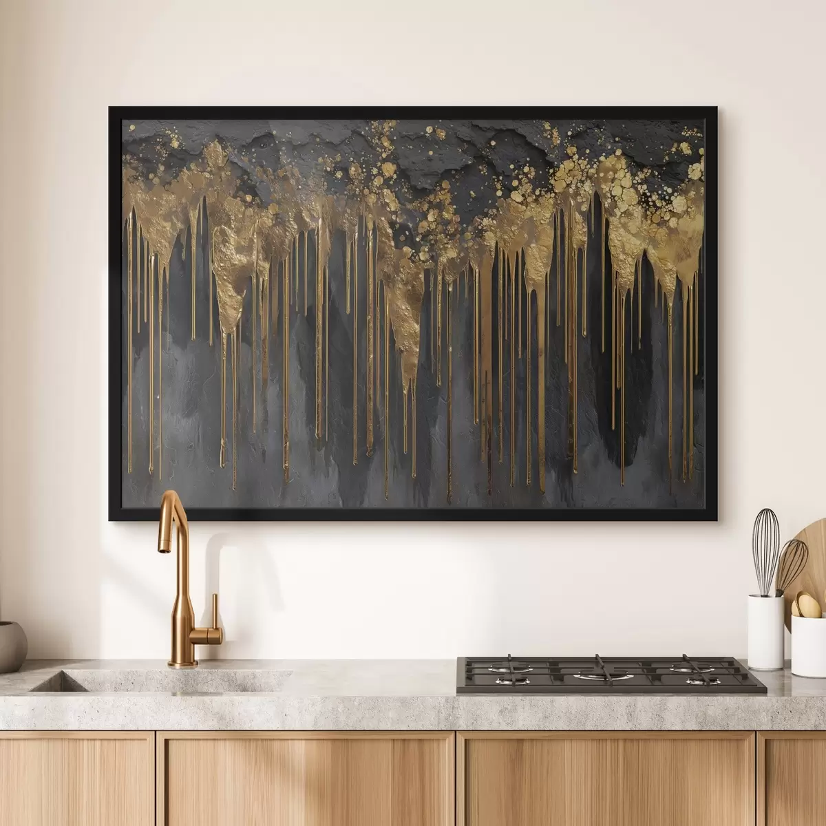 Poster Flux dorés abstraits sur fond sombre f45823