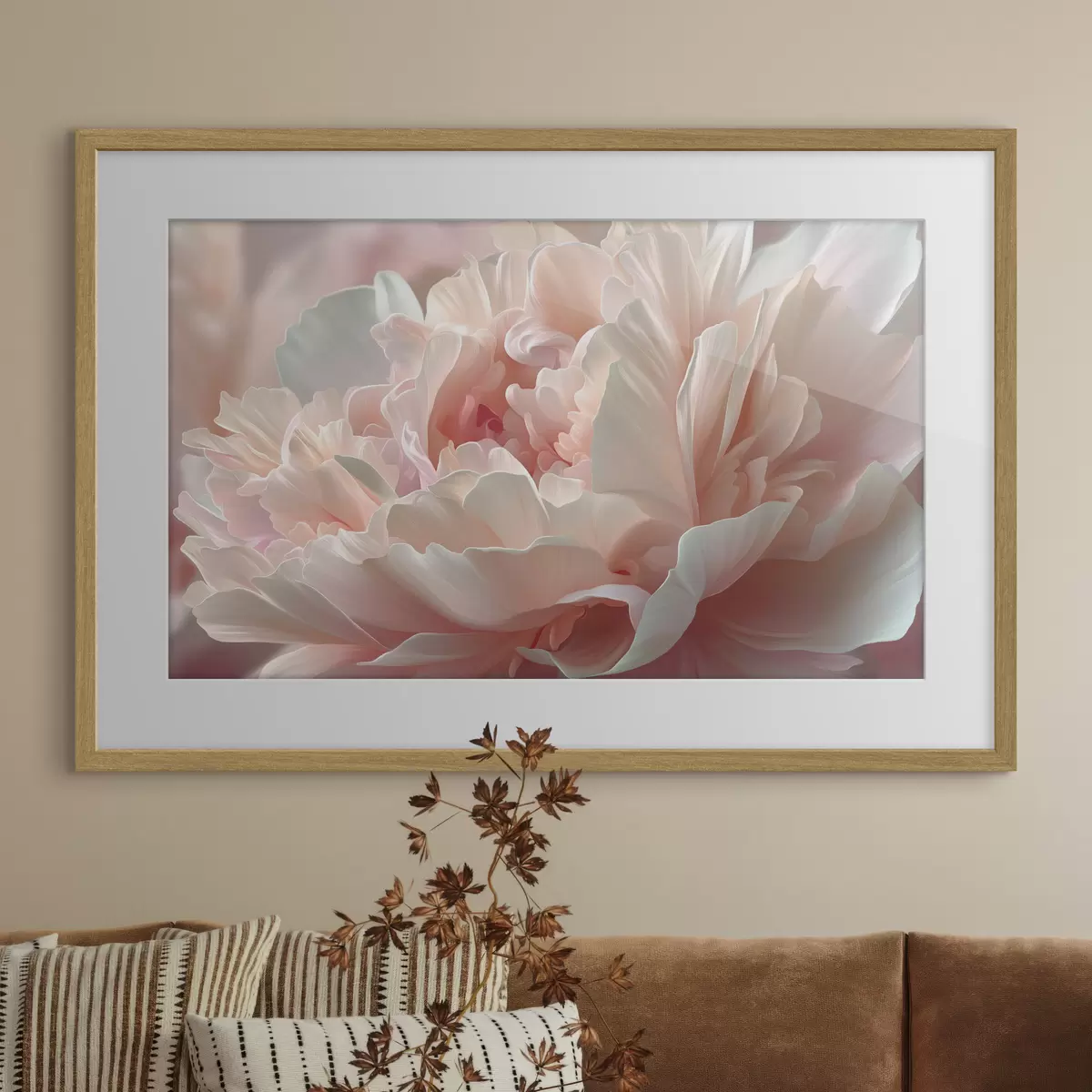 Poster Pivoine en fleurs dans les tons rose et beige f45825