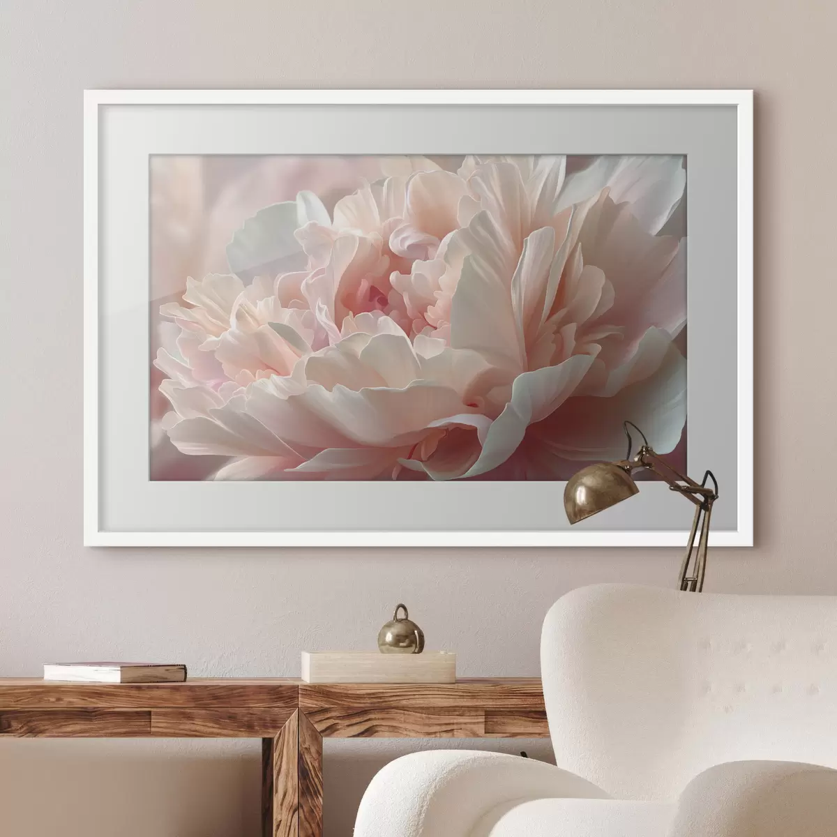 Poster Pivoine en fleurs dans les tons rose et beige f45825