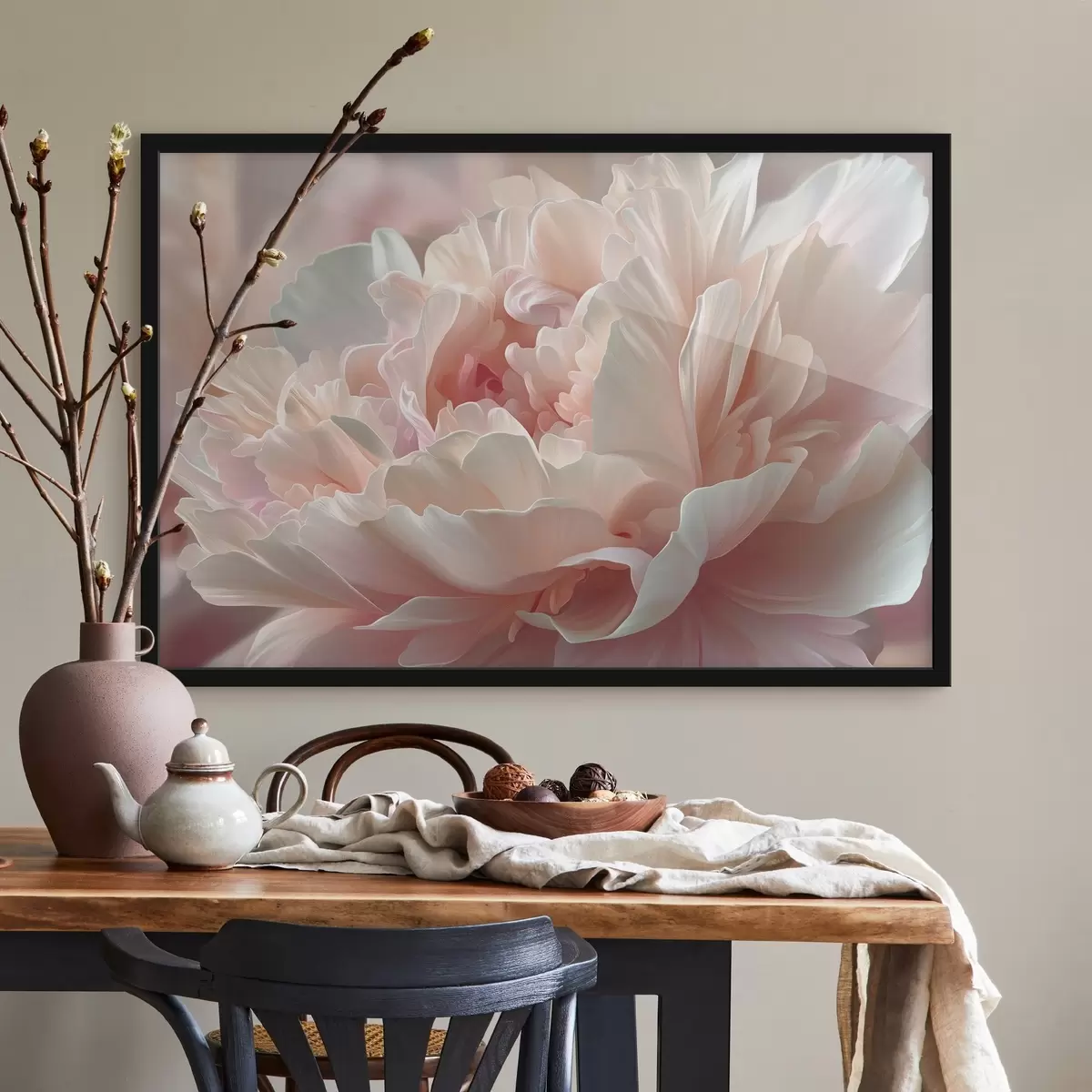 Poster Pivoine en fleurs dans les tons rose et beige f45825