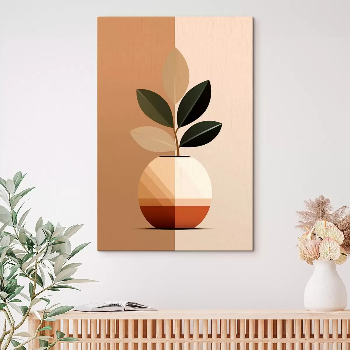Tableau Vase géométrique avec feuilles s45833