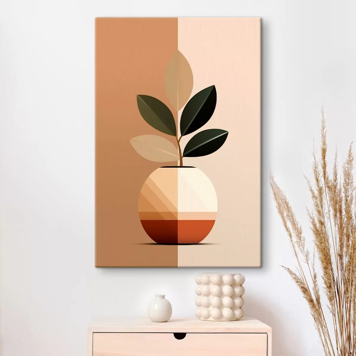 Tableau Vase géométrique avec feuilles s45833