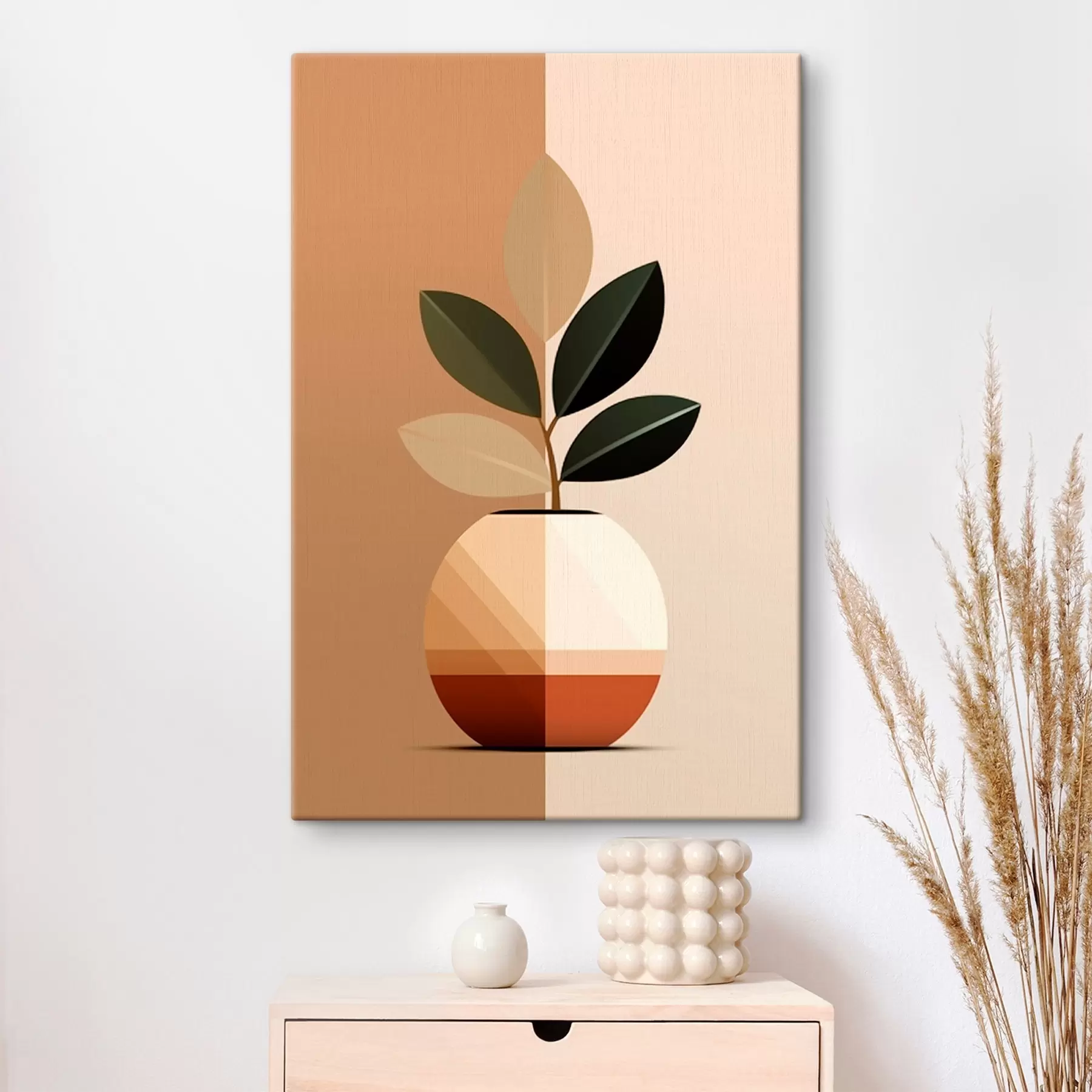 Tableau Vase géométrique avec feuilles s45833