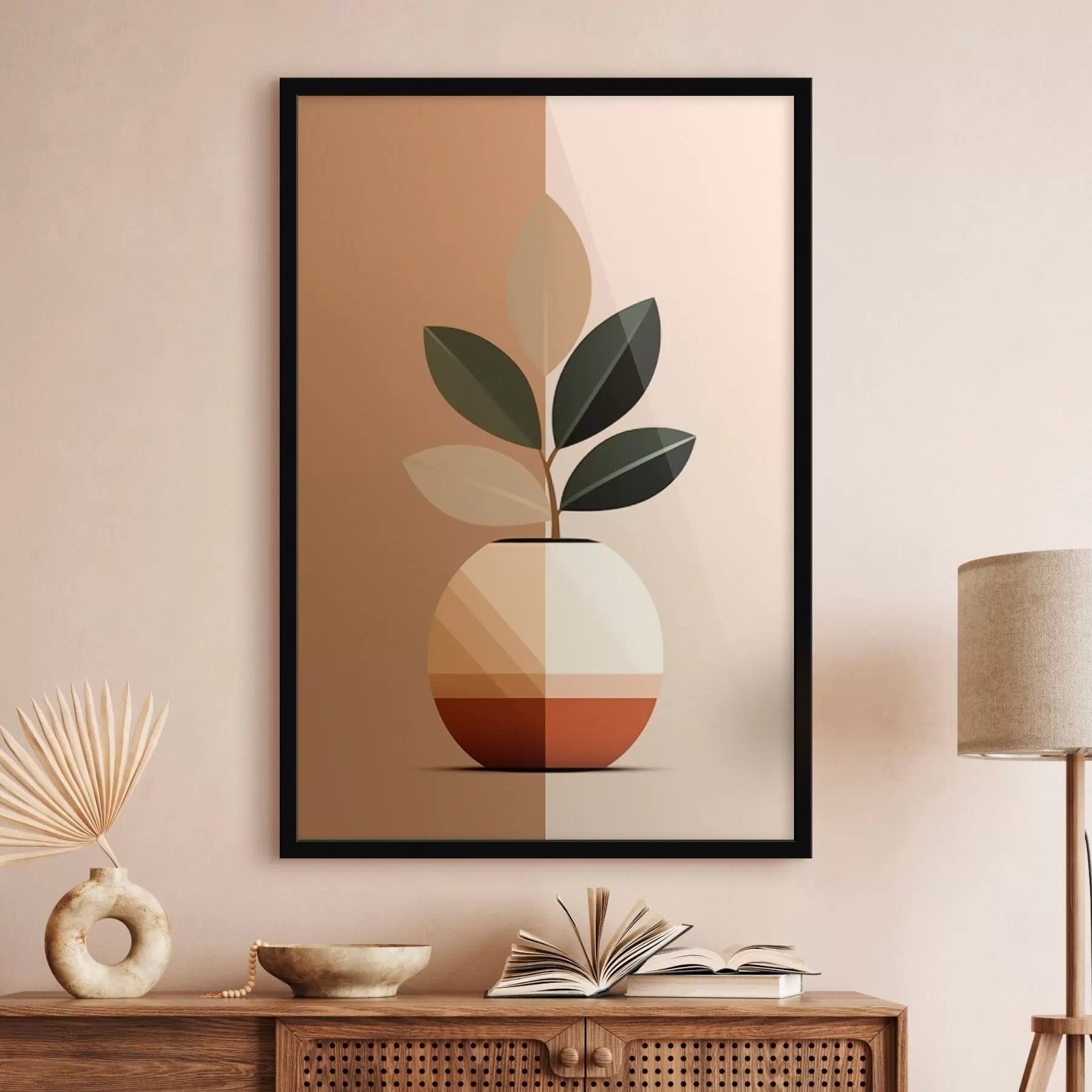 Papier peint Vase géométrique avec feuilles f45833