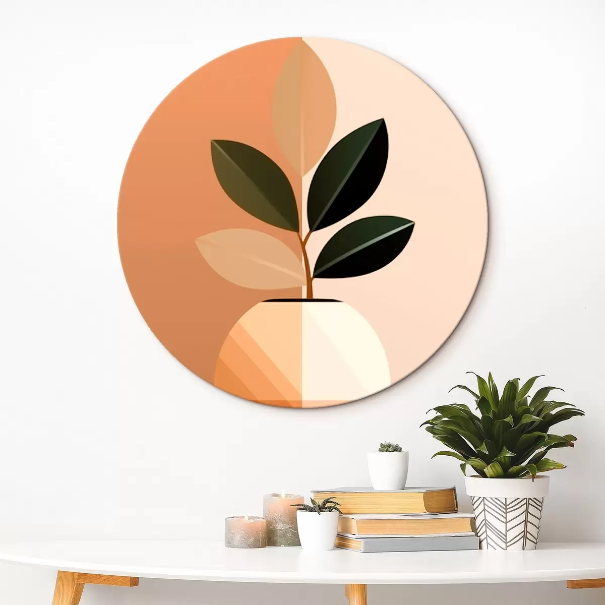Tableaux rondes Vase géométrique avec feuilles r45833