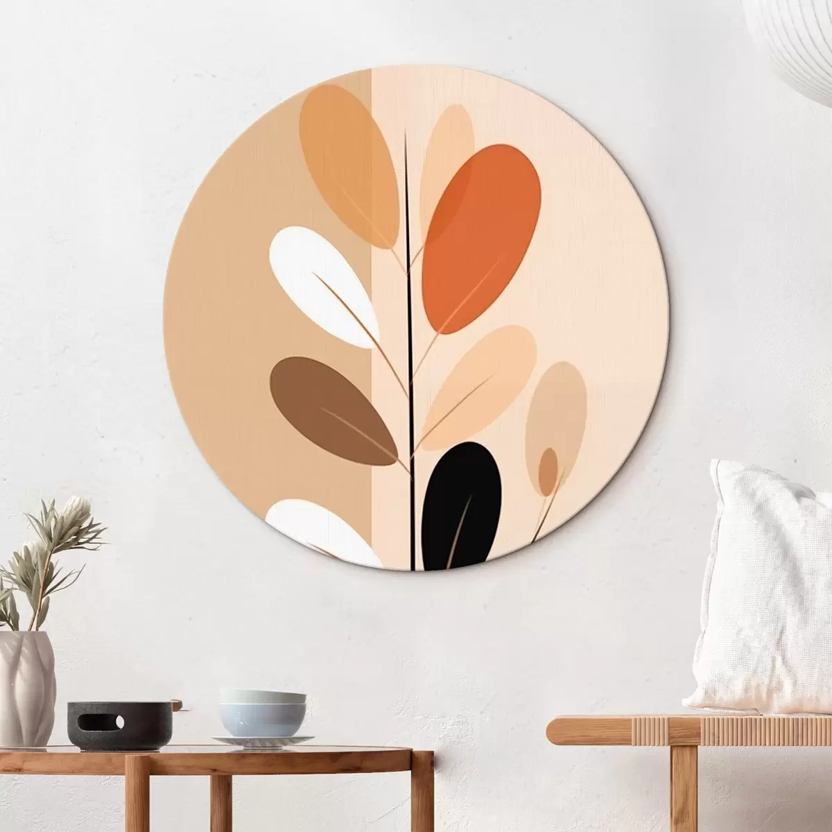 Tableaux rondes Branche minimaliste avec feuilles r45834