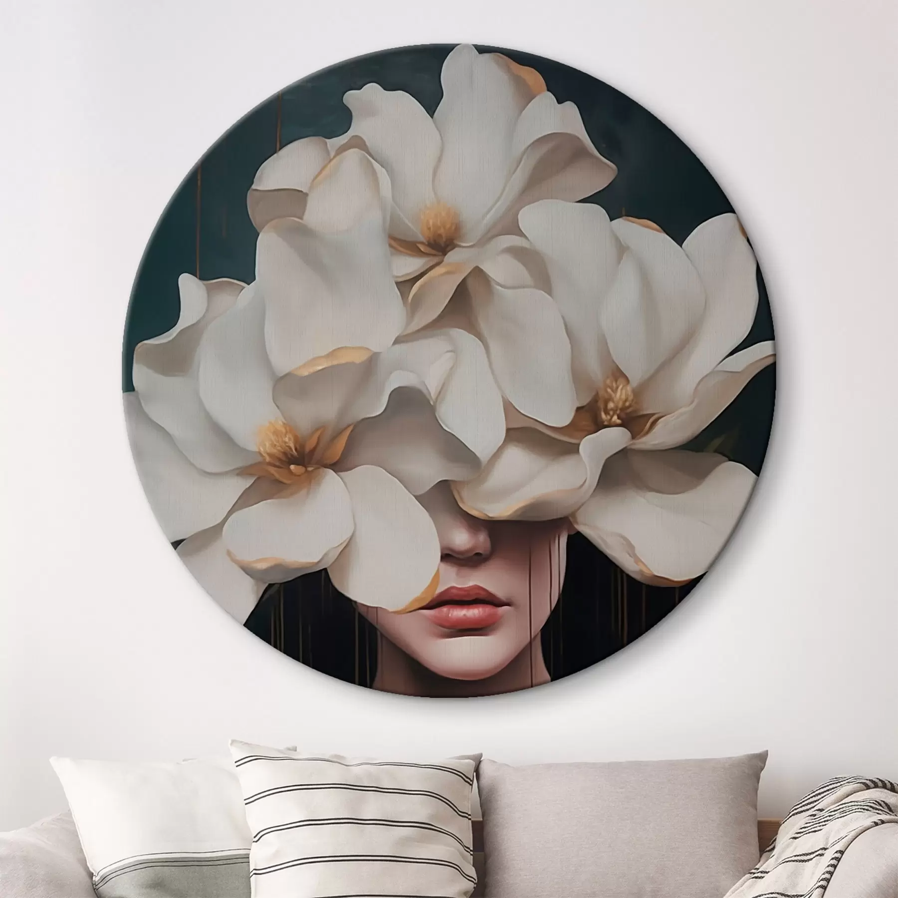 Tableau Femme avec des fleurs blanches sur la tête r45843
