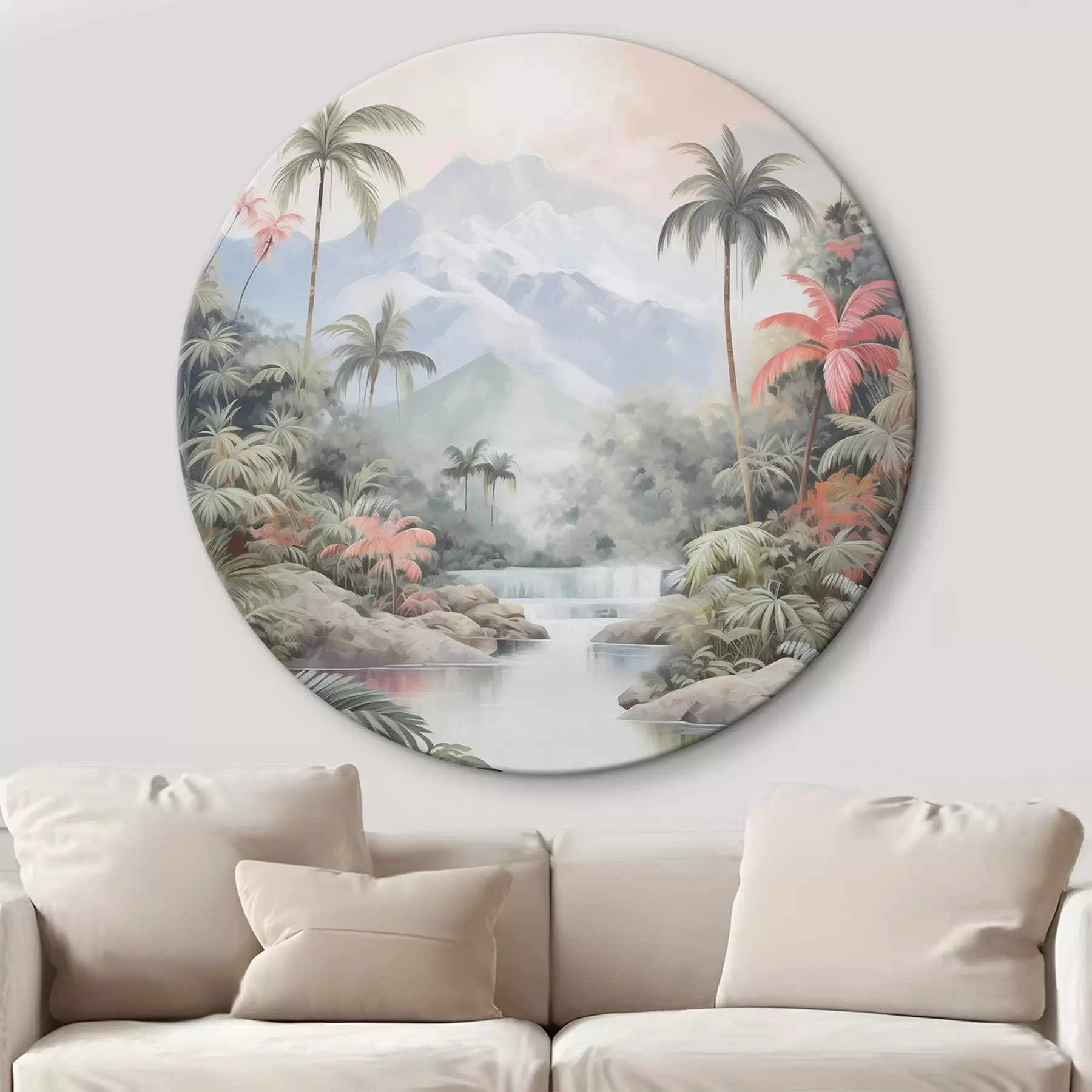 Tableau Rivière dans la forêt tropicale devant les montagnes r45913