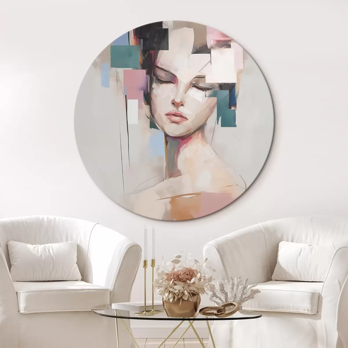Tableaux rondes Portrait abstrait imitation peinture r45921