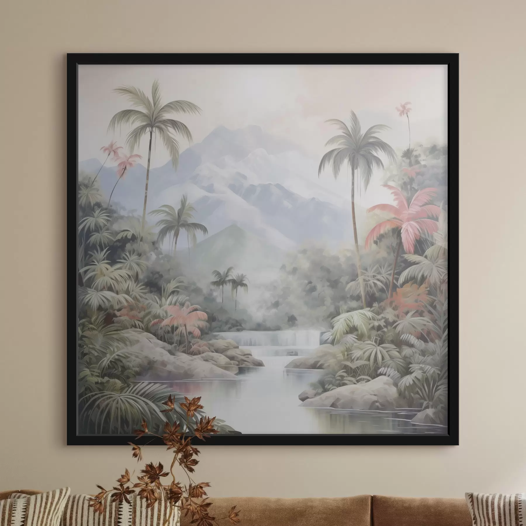 Papier peint Rivière dans la forêt tropicale devant les montagnes f45913