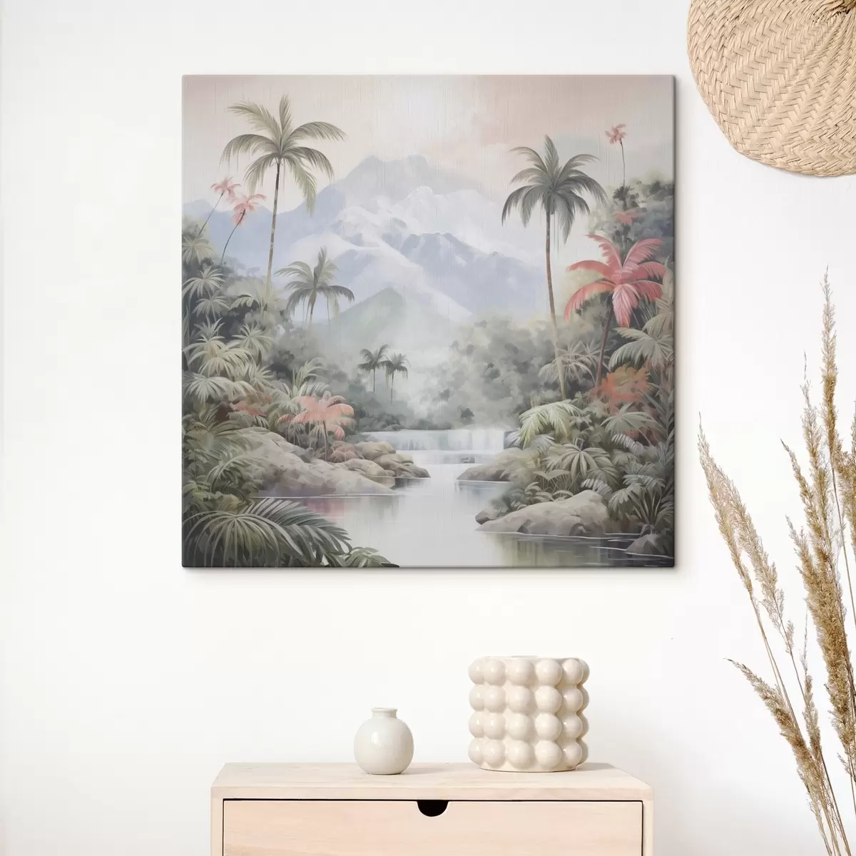 Tableau Rivière dans la forêt tropicale devant les montagnes s45913