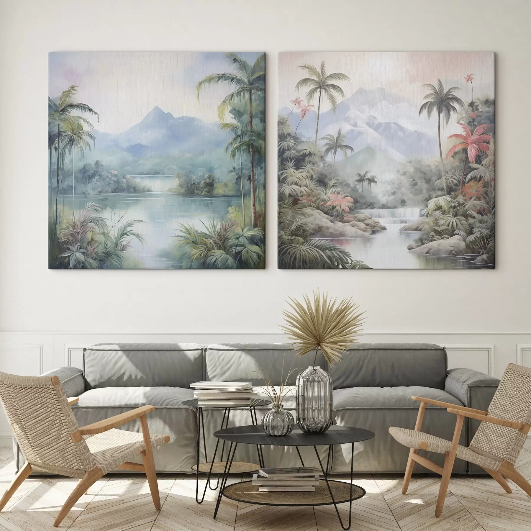 Tableau Rivière dans la jungle devant la montagne m00751
