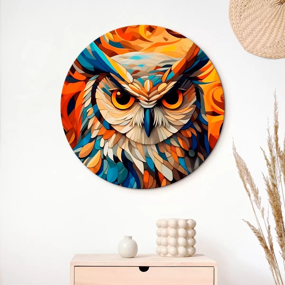 Tableaux rondes Hibou abstrait r45836