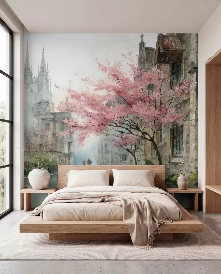Papier peint paysage urbain de style aquarelle w04500