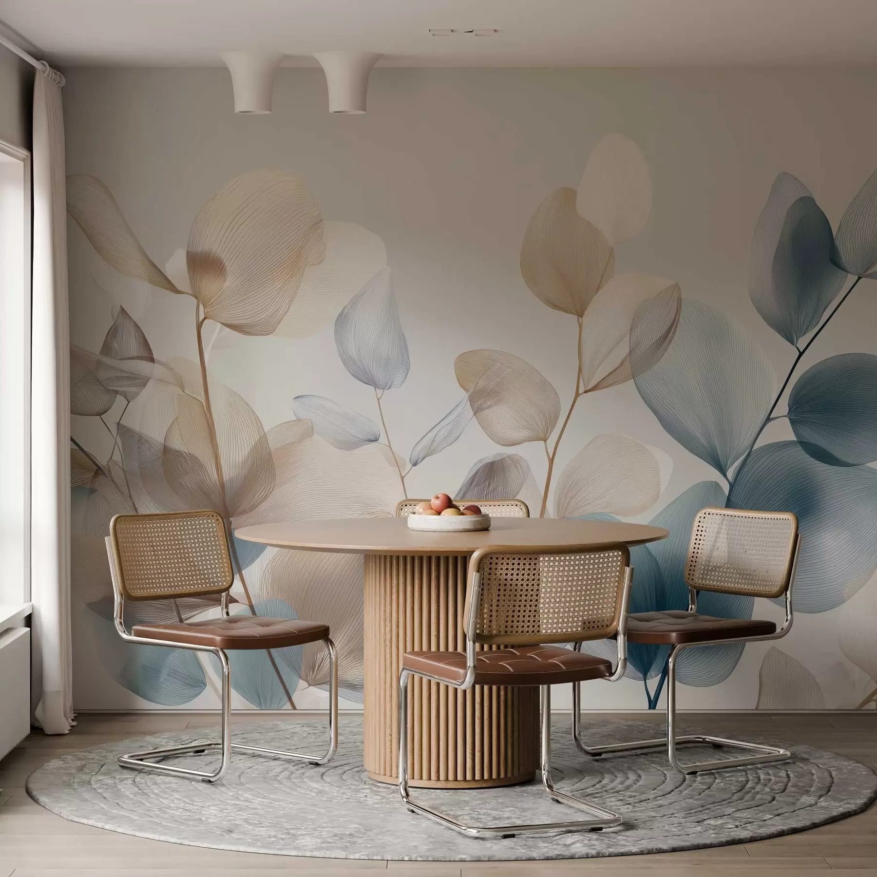 Papier peint feuilles d'eucalyptus élégantes avec nervures w04503