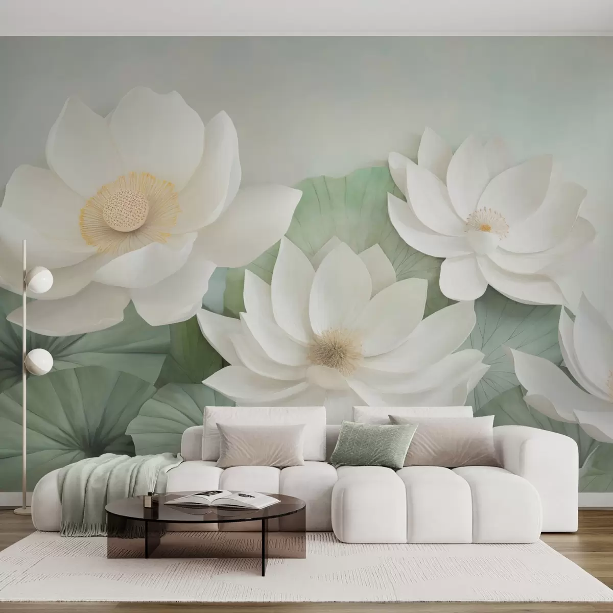 Papier peint Fleurs de lotus dans le feuillage w04539