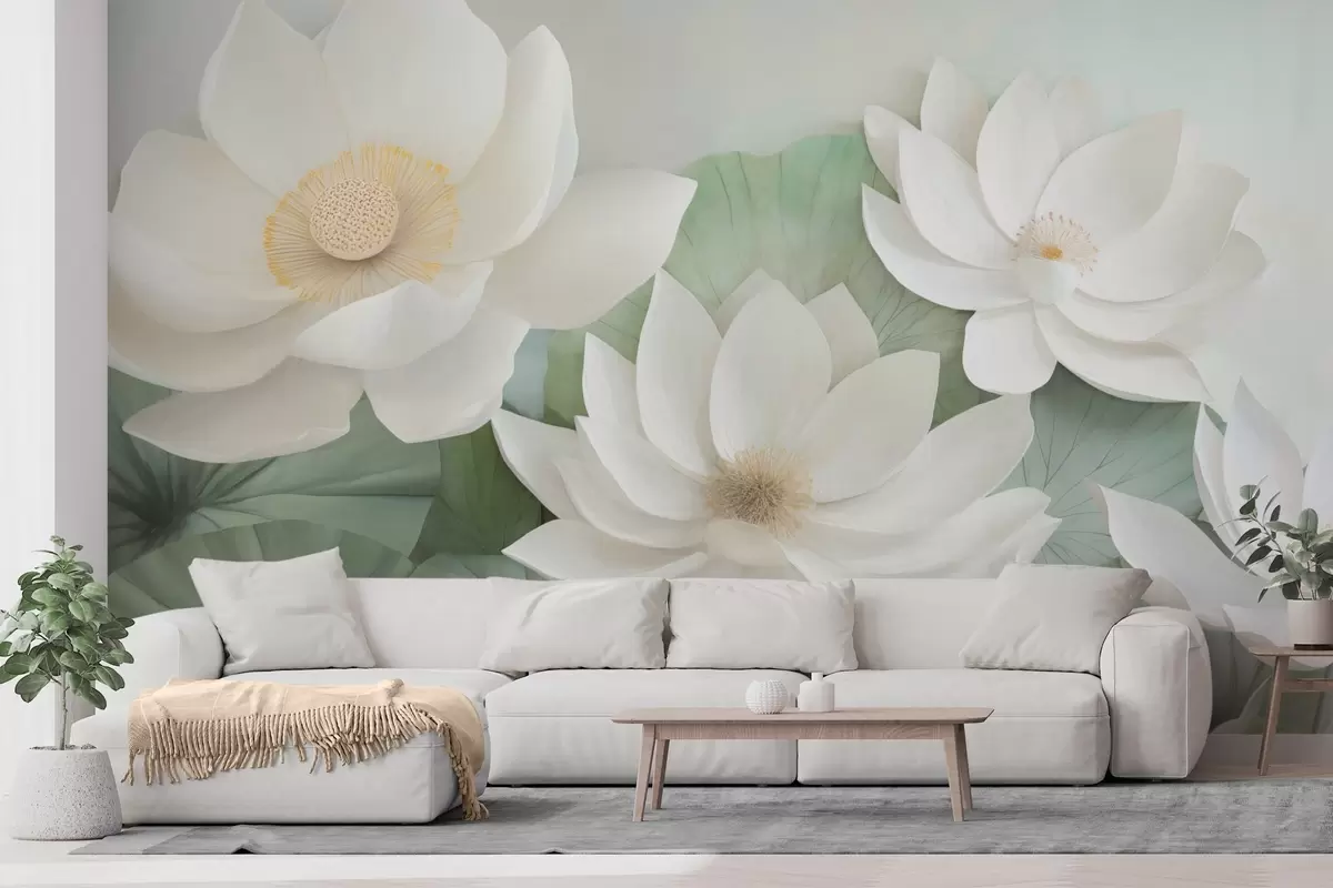 Papier peint Fleurs de lotus dans le feuillage w04539
